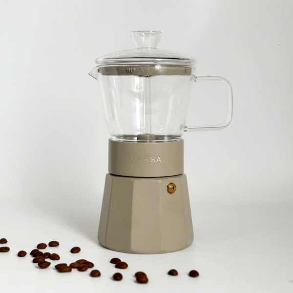 CAFETERA ITALIANA DE BOROSILICATO 240ML GRIS