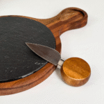 TABLA QUESERA REDONDA DE ACACIA Y LAJA CON CUCHILLO - Imagen 2