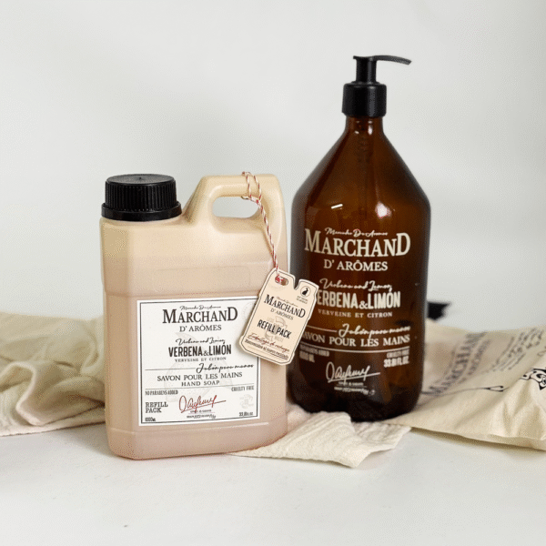 SET BOTELLA VIDRIO + REFILL JABON LIQUIDO 1000 ML