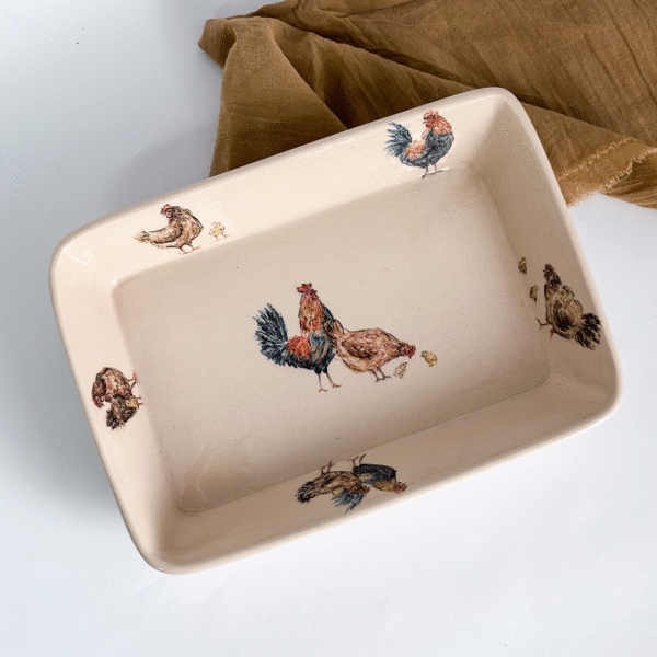 FUENTE RECTANGULAR DE CERÁMICA GALLINAS