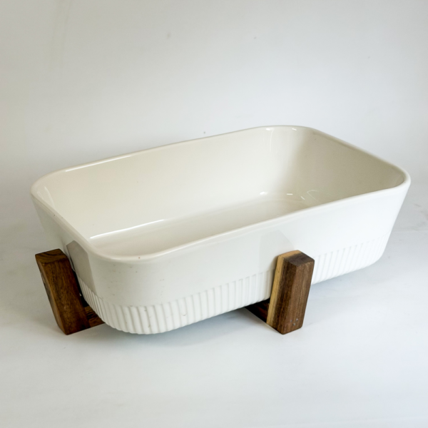 FUENTE RECTANGULAR PARA HORNO CON BASE APOYO MADERA