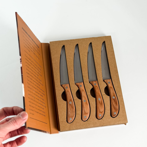 SET X4 CUCHILLOS ACERO Y MADERA  22 CM